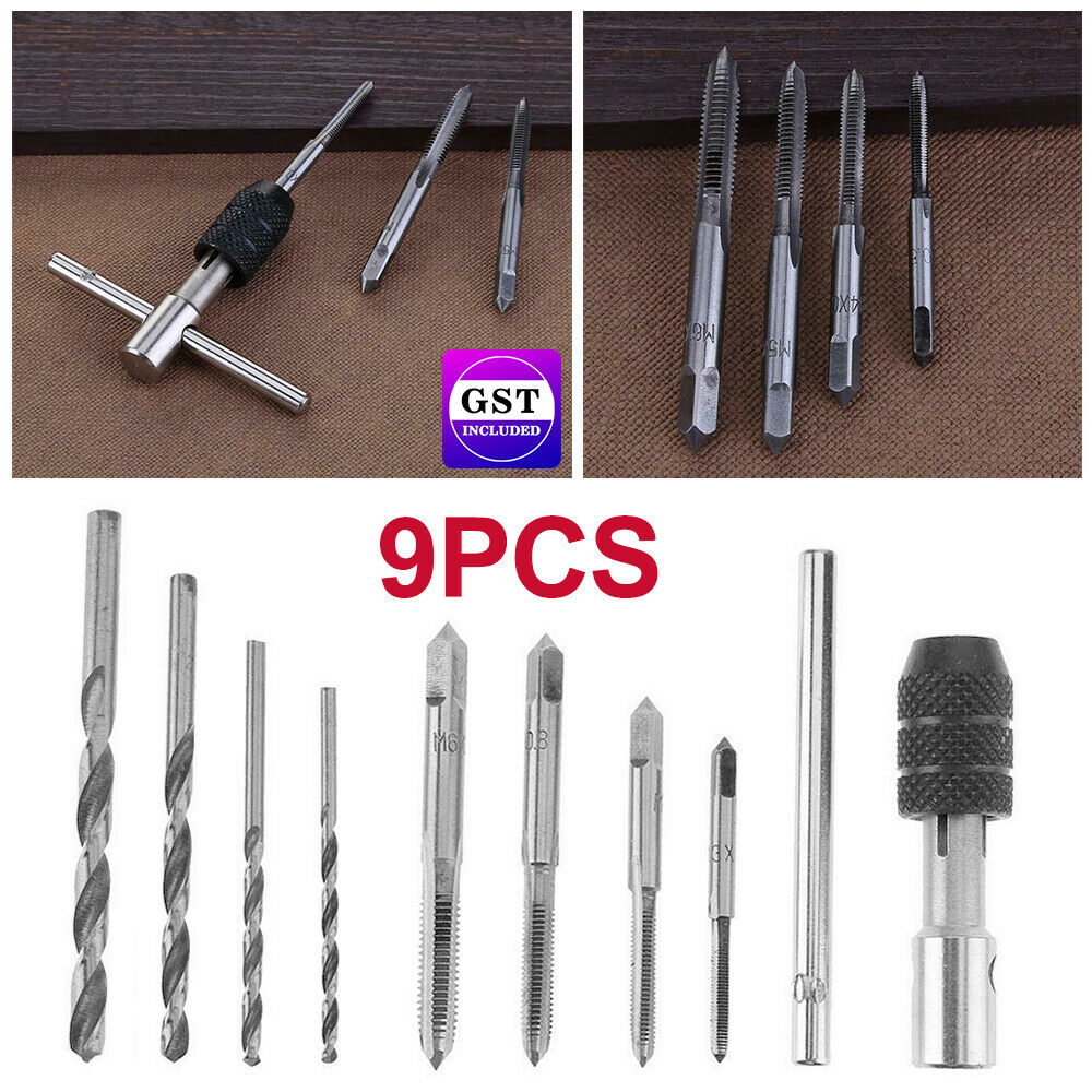 9PCS Hand Screw Tap Set M3/M4/M5/M6 Reamer+Twist Drill Bits+Wrench Tool AU Stock