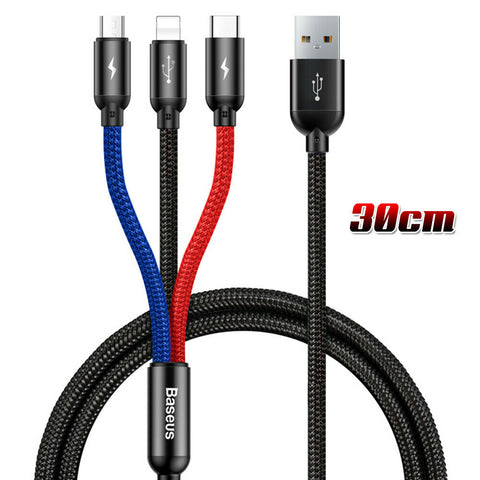 Baseus 3 in 1 Charging Cable For Apple+Type-C + Micro USB Data Sync Braided Cord