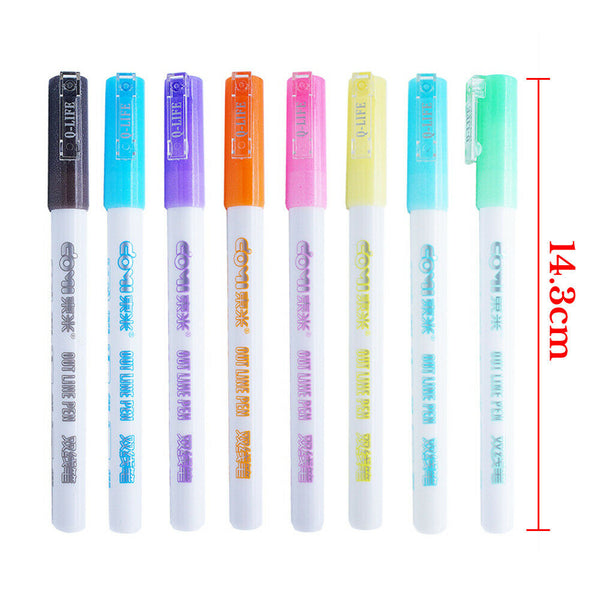 8 Colors Gift Card Writing & Drawing Double Line Outline Pen Two-line Color Pen