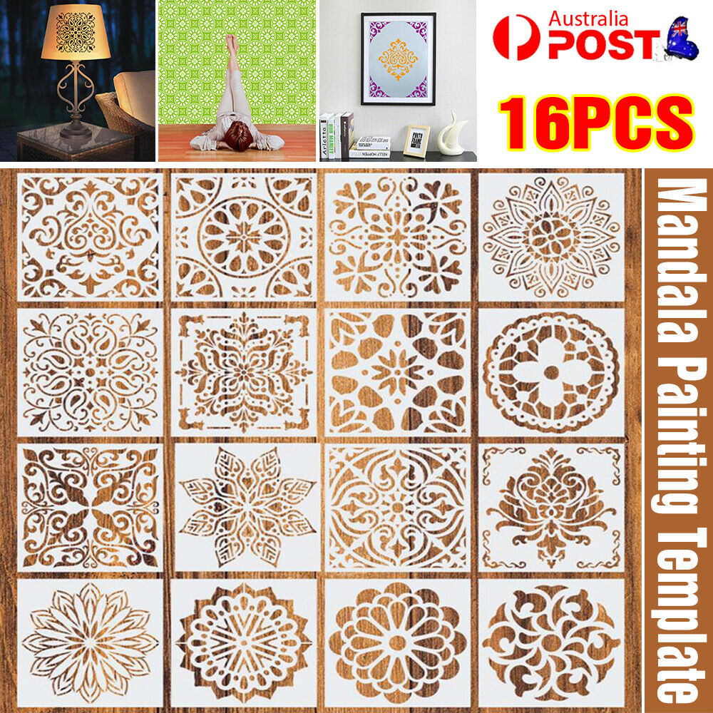 16pcs Mandala Painting Template Reusable Stencil Cut Floor Wall Tile Paint NEW