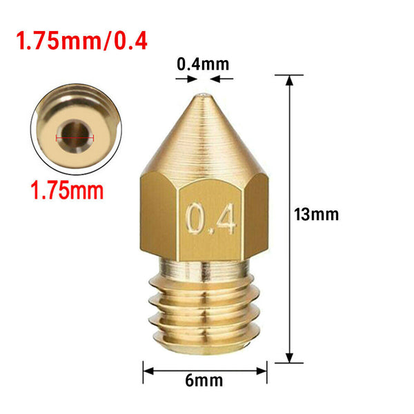 5PCS 3D Printer 1.75mm MK8 Extruder Nozzle Head For Ender 3 Pro CR10 0.2-1.0mm