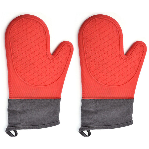 2Pcs Silicone Heat Resistant Gloves Kitchen Cooking Baking Microwave Oven Mitts