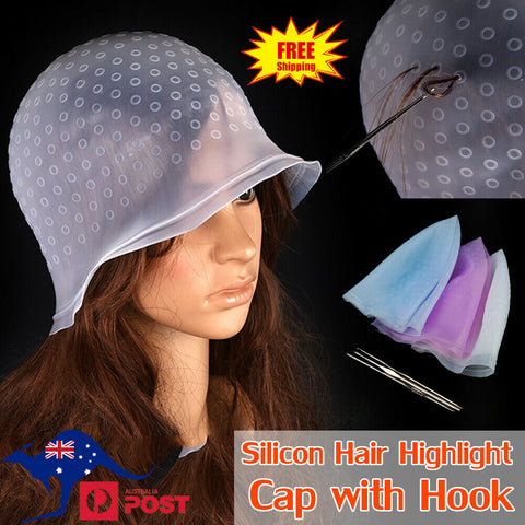 Silicon Hair Highlight Cap with Hook Needle Reusable DIY Coloring Hat Tool