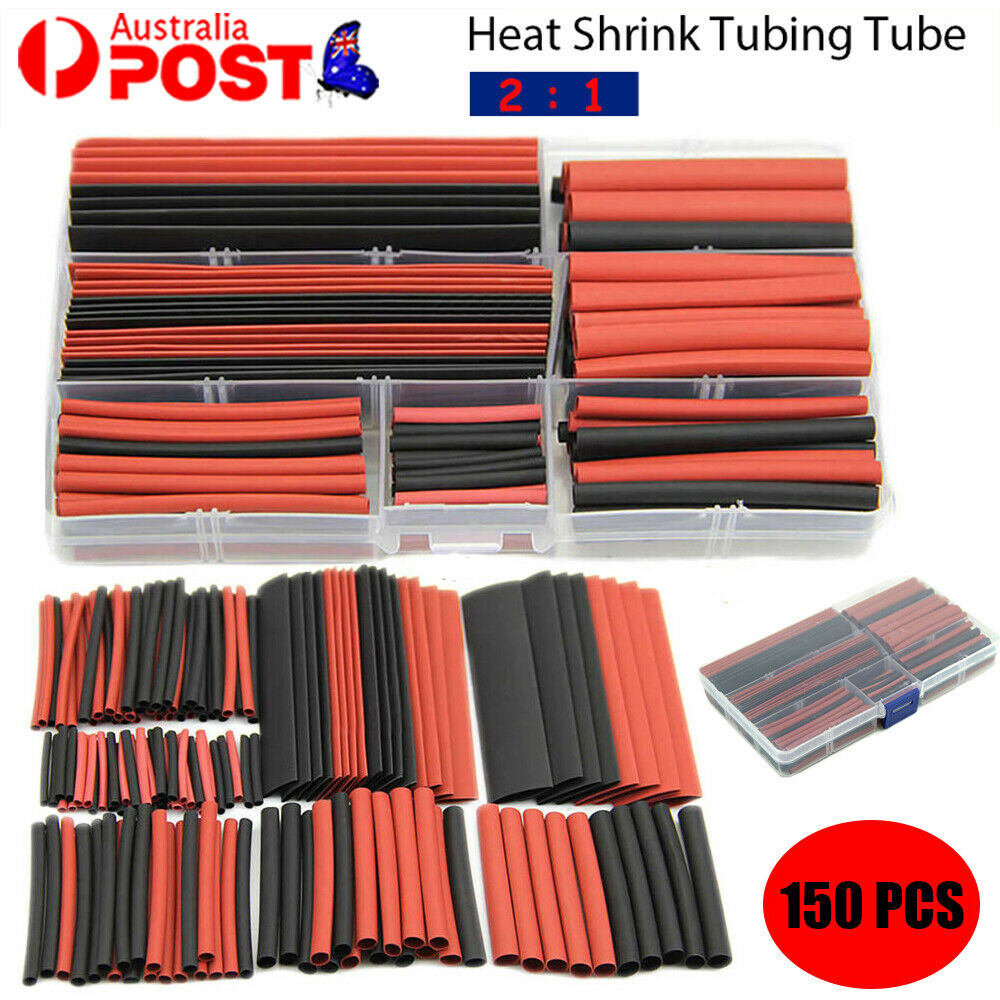 150pcs 2:1 Polyolefin Heat Shrink Tubing Tube Sleeving Wrap Wire Kit Cable AU