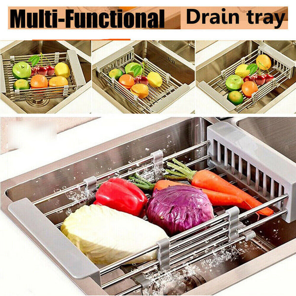 Stainless Steel Storage Sink Drain Basket Dish Drying Rack Kitchen Organizer AU