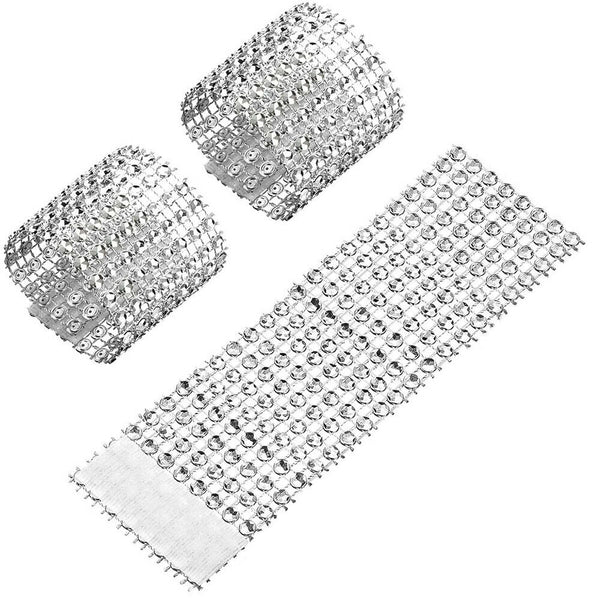 50Pcs Wedding Party Mesh Wrap Napkin Rings Rhinestone Banquet Chair Decoration