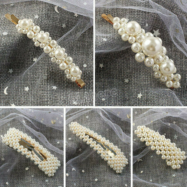 Popular Women Pearl Hair Clip Snap Barrette Stick Hairpin Hair Accessories Gift