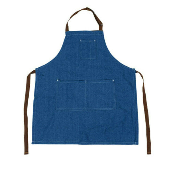 Denim Adjustable Pocket Bib Baking Cooking Oil Resistant Kitchen Bar Chefs Apron