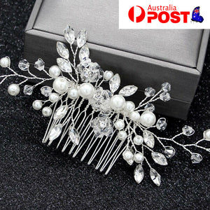 Women Crystal Pearl Headband Bridal Vine Headpiece Hair Wedding Headdress Comb