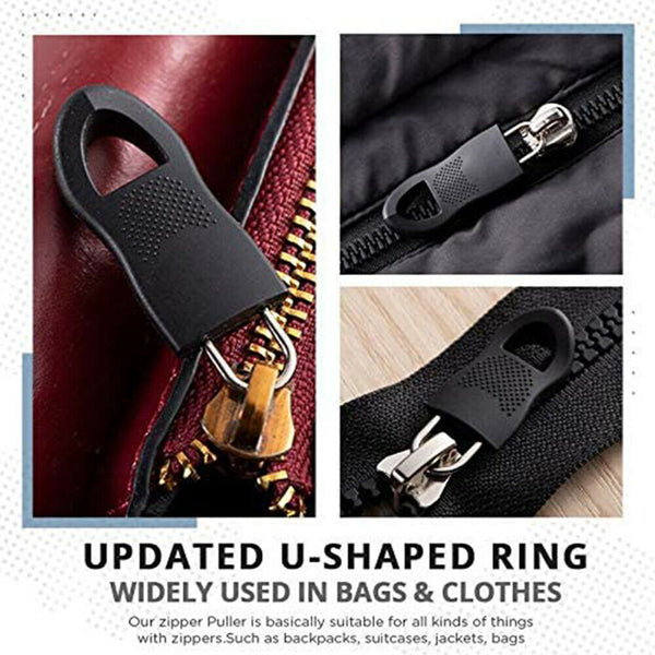 10X Black Detachable Universal Zipper Puller Set DIY Zip For Jacket Coat Clothin