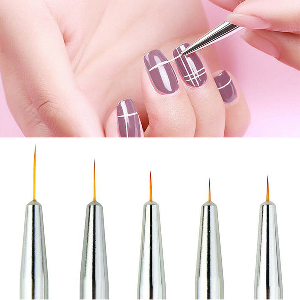 AU 5 Nail Art Liner Brushes Dual-ended Fine Line 3D Drawing Dotting Brush Set