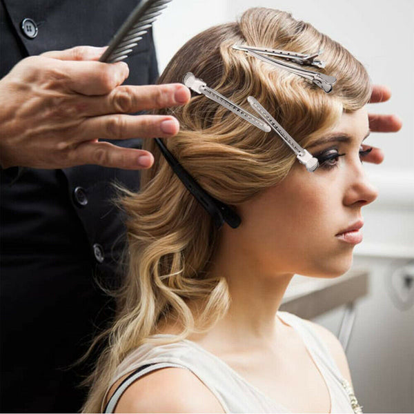 12 pcs Duck Bill Hair Clips Metal Alligator Curl Sectioning Clips with Holes AU