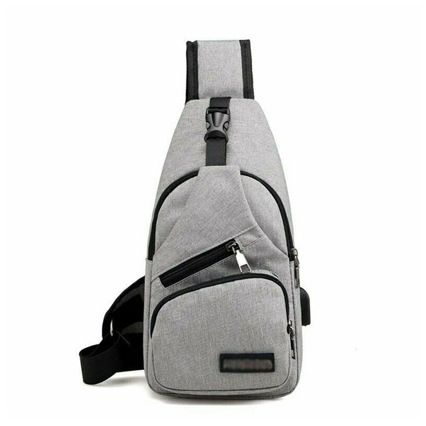 Mens Sling Chest Pack Shoulder Bag USB Charging Port Sports Crossbody Handbag