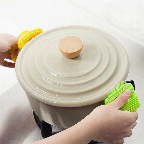 1~4PCS Home Kitchen Silicone Scrubber Sponge Brush Dish Pot Pan Washing Cleaning