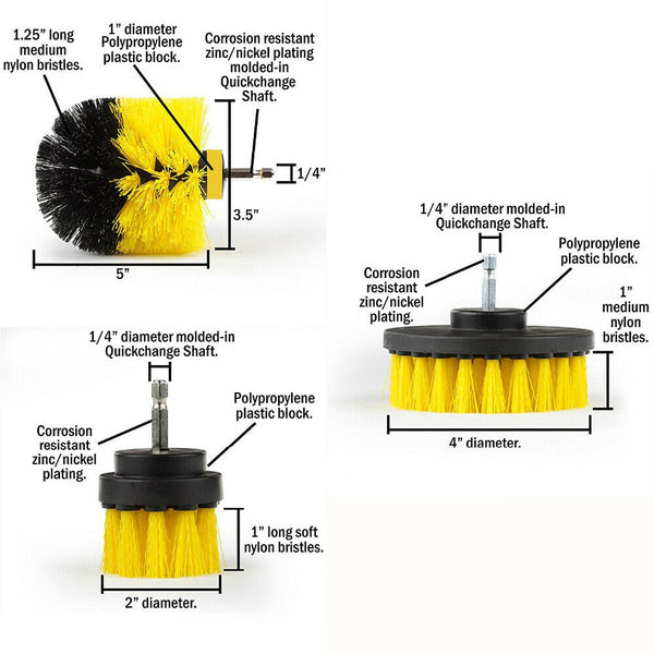 3Pcs Scrubbing Brush Set Electric Power Drill Cleaning Attachment Bathtub Toilet