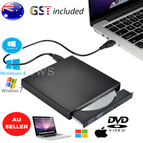 USB Portable Burner External Drive CD RW DVD ROM Reader Writer For Mac & Windows