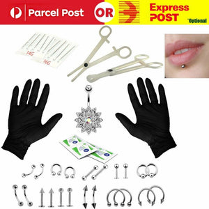 41pc Pro Body Piercing Tool Kit Ear Nose Stud Belly Navel Nipple Needles Set