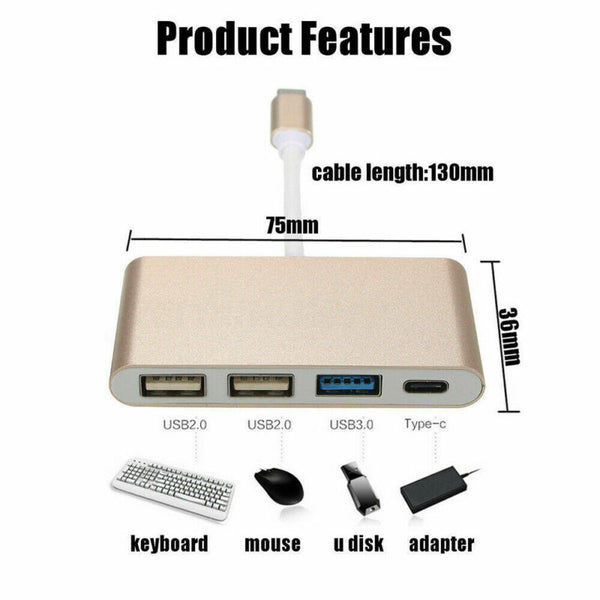 4in1 Type-C USB-C  to 4-Port Hub USB 3.0 2.0 Charging Adapter For Thunderbolt 3