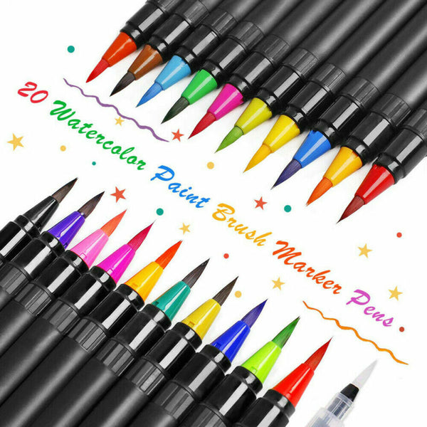 20 Colors Pcs Water Watercolor Pens Oil Art Drawing Painting Sketch Brush Set