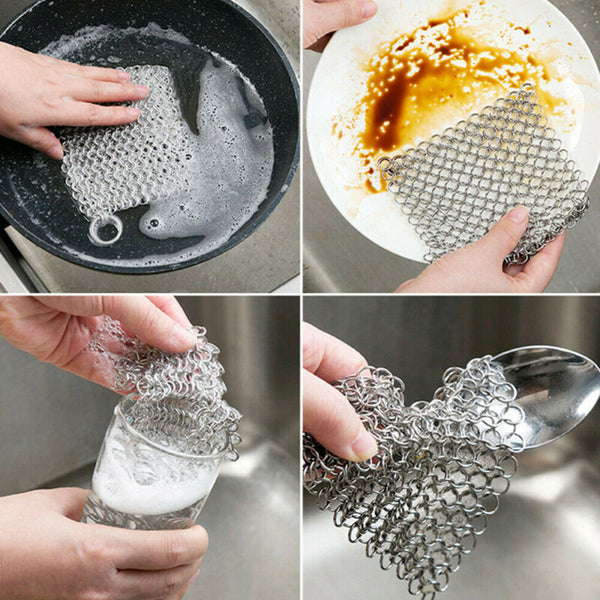 Stainless Steel Cast Iron Cleaner Chainmail Scrubber Cookware Home Kitchens Tool