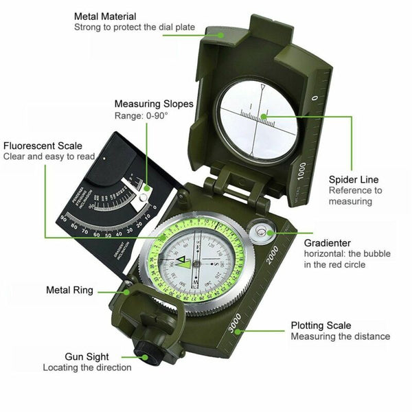 Professional Military Army Metal Sighting Compass Clinometer Camping Hiking New