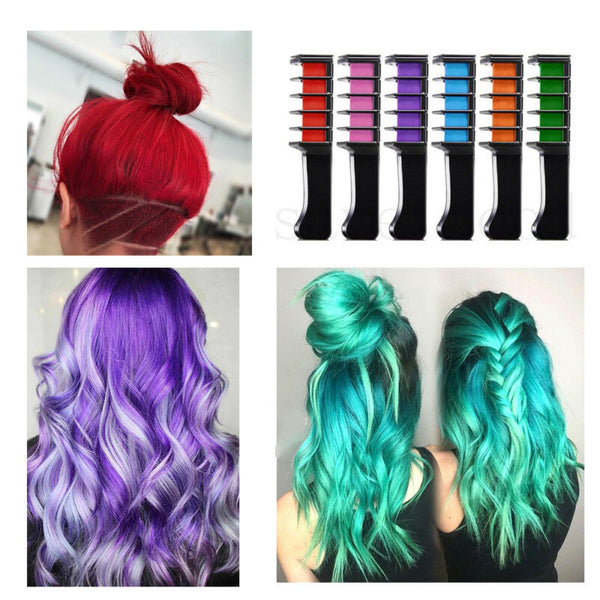 6pcs Hair Chalk Color Comb Dye Temporary Disposable DIY Tool Kit Salon Washable