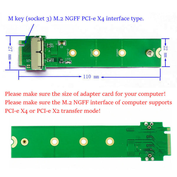 2013/14/15 MacBook Air Pro 12+16 Pins SSD to M.2 (NGFF) PCI-e Adapter Converter