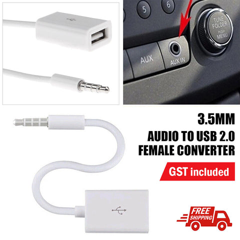 Male Cable Plug AUX Jack 3.5mm Audio to USB 2.0 Female Converter Cord Play MP3