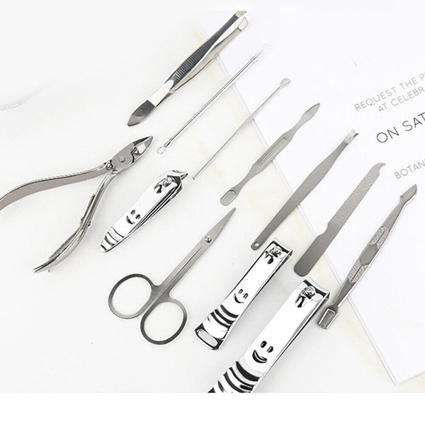 12PCS Manicure Pedicure Set Stainless Nail Clippers Kit Cuticle Grooming Case