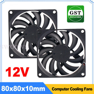 2x 80x80x10mm DC 12V Brushless Silent Computer PC Case Cooling Cooler Fans Black