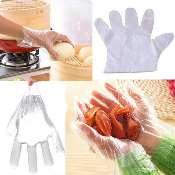 100/200pcs Disposable Plastic Gloves Transparent Food Handling Hygienic Catering