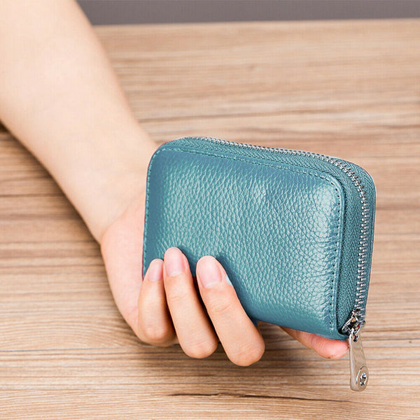 Women Zip Leather Wallet Card Holder Short Wallet RFID Blocking Coin Purse Pouch