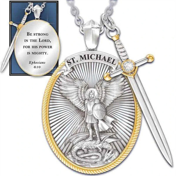 The Archangel St Michael Pendant Prayer Catholic Patron Necklace Sword Lord Gift