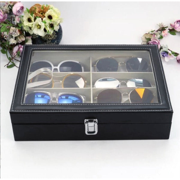 PU Leather Case 8 Grids Sunglasses Storage Glasses Display Box Holder Organizer