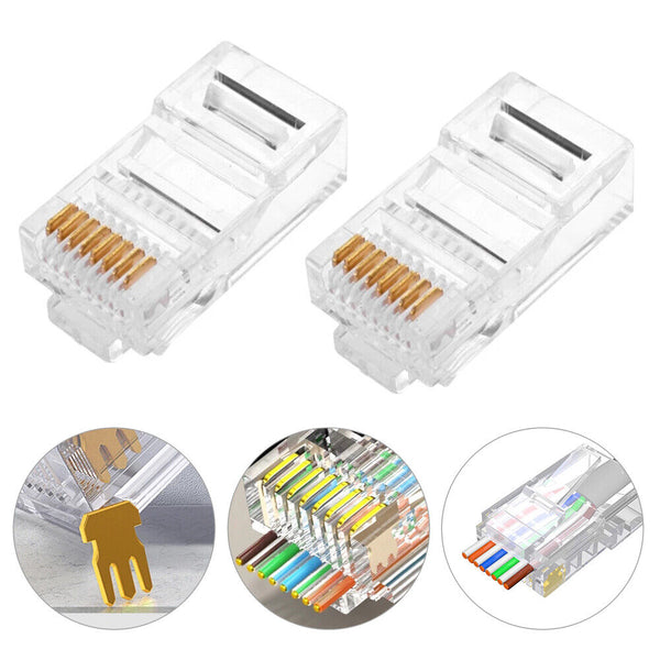 10-50X RJ45 Pass Through CAT6 Connector Modular Plug CAT5e CAT5 Network Ethernet