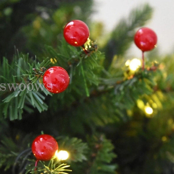 100pcs Red Berries Artificial Fake Fruits Christmas Craft Holly Berry Xmas Decor