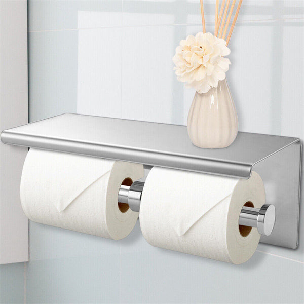 Toilet Paper Holder Double Roll Stainless Steel Hook Bathroom Rack Wall Mount