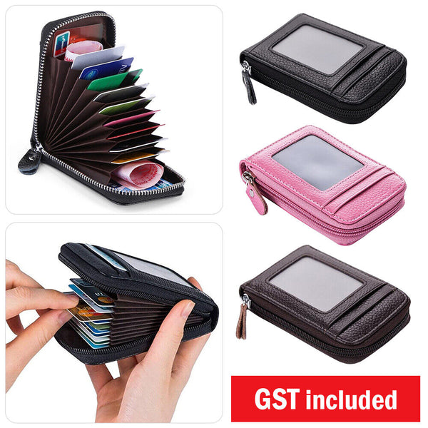 RFID Blocking Leather Wallet Anti-theft Credit Card Holder Men Women Coin Purse