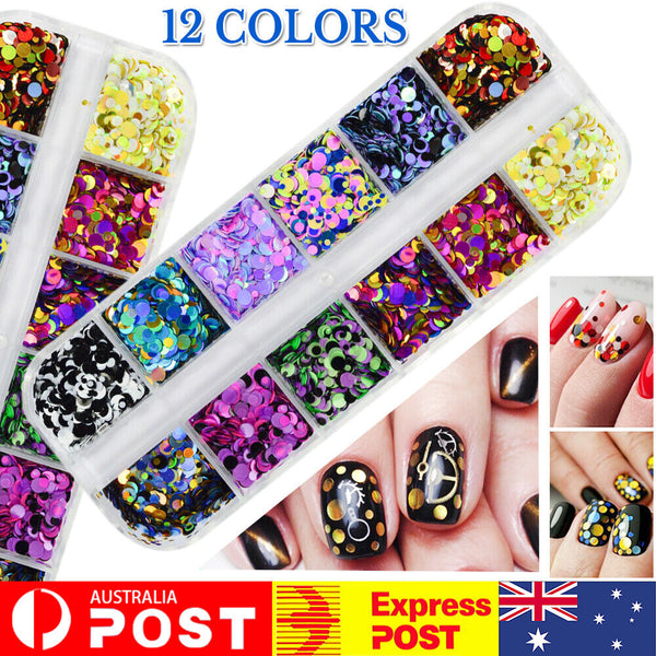 12 Color Mixed Round Confetti Sequins Nail Art Holographic Dots Flake Decal