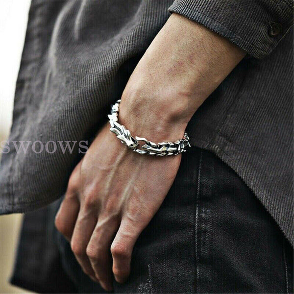 Viking Dragon Link Chain Bracelet Cool Stainless Steel Ouroboros Bangle Gift Men