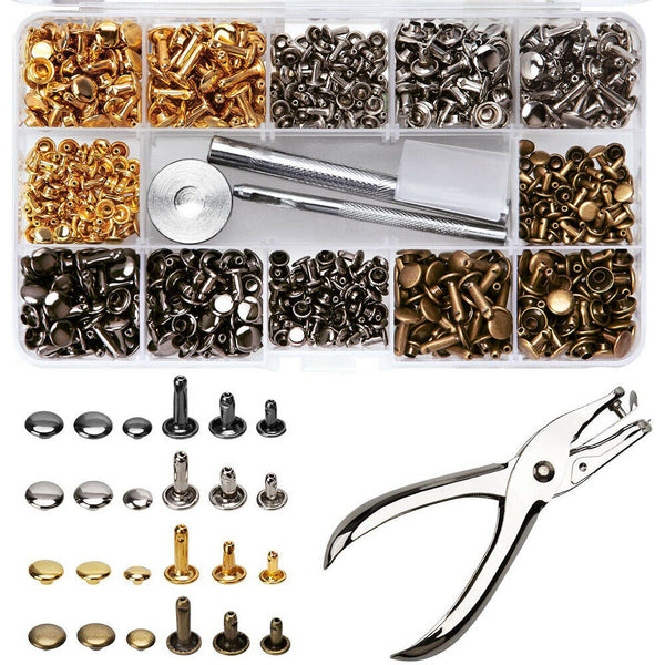 Leather Rivets Tool Metal Stud Set Double Cap Fixing Belt Repair DIY Kit Craft