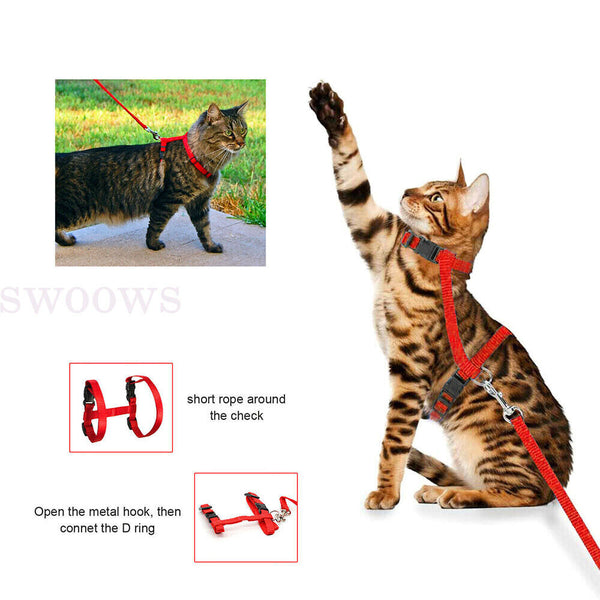 Pet Kitten Cat Walking Harness Lead Nylon Leash Safety Clip Adjustable Collar