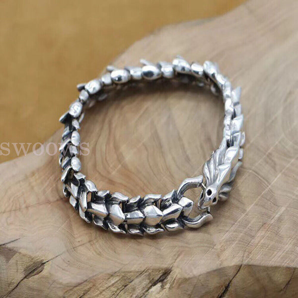 Viking Dragon Link Chain Bracelet Cool Stainless Steel Ouroboros Bangle Gift Men