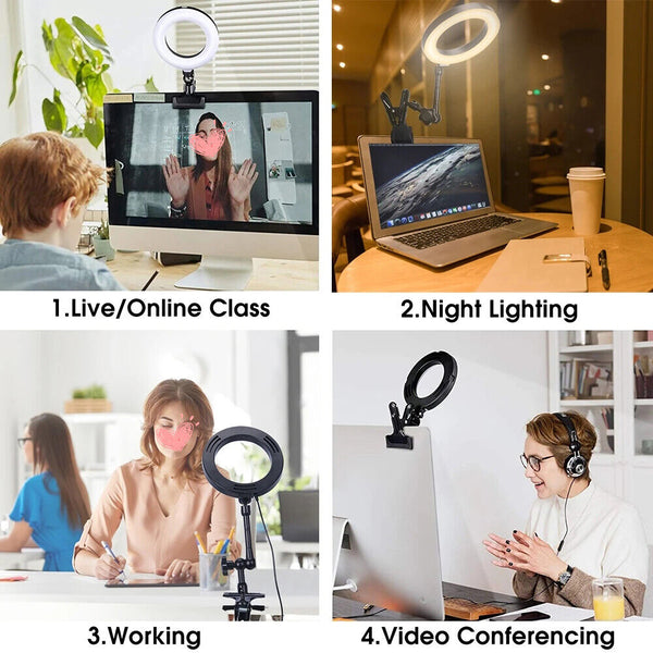 6 inch USB Video Conference Lighting Clip on LED Ring Light for Laptop Monitor