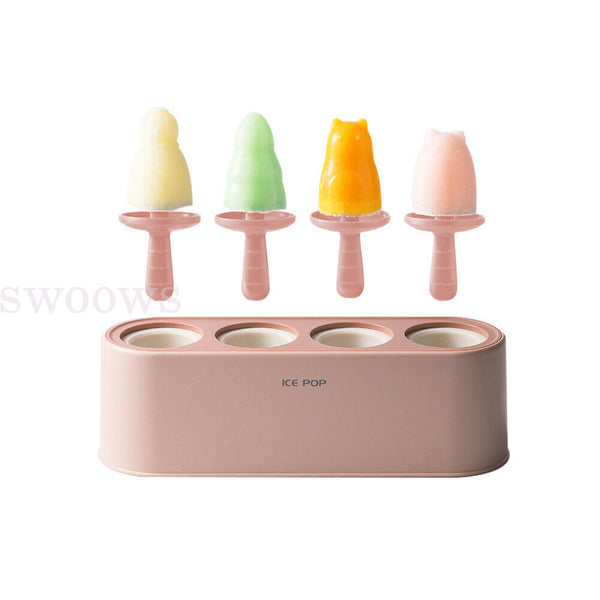 Silicone Ice Cream Mould Block 4 Cavity Frozen Molds Icy Popsicle Pole Jelly