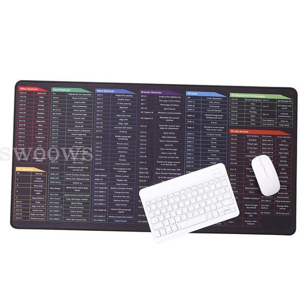 Large Shortcut Mouse Pad Extended Office Mouse Pad with Stitched Edges Wat