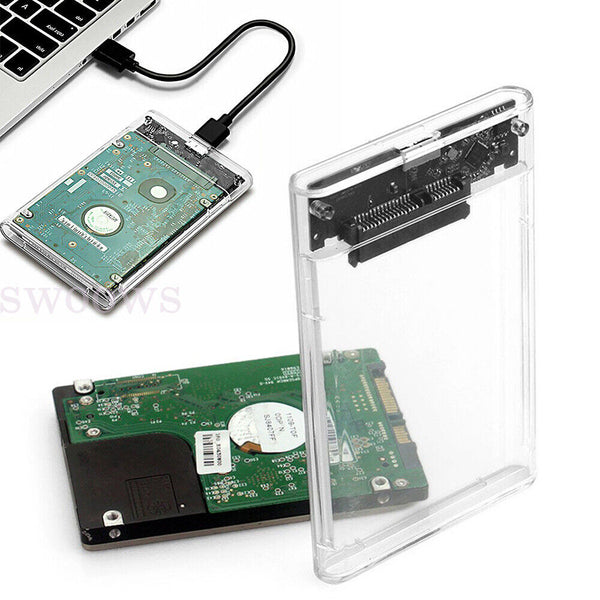 Hard Drive Enclosure USB 3.0 To SATA 2.5" External HDD SSD Case Disk TRANSPARENT