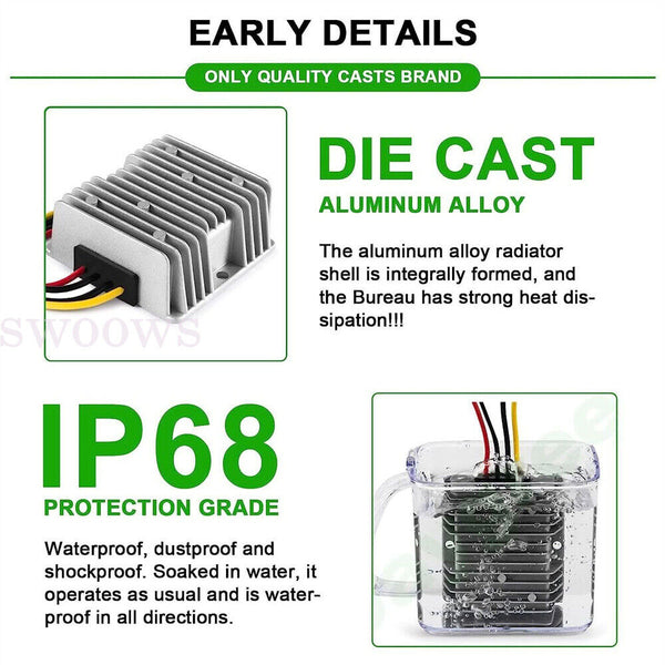 Waterproof DC 24V to DC 12V 20A 240W Step Down DC/DC Power Converter Regulator