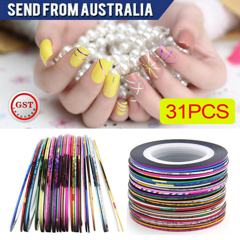 31PC Nail Art Striping Tape Metallic Laser Line Sticker Rolls Manicure DIY Mixed