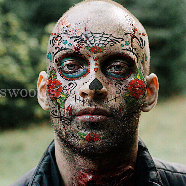 Waterproof Day Of The Dead Face Dress Up Halloween Temporary Tattoo Stickers